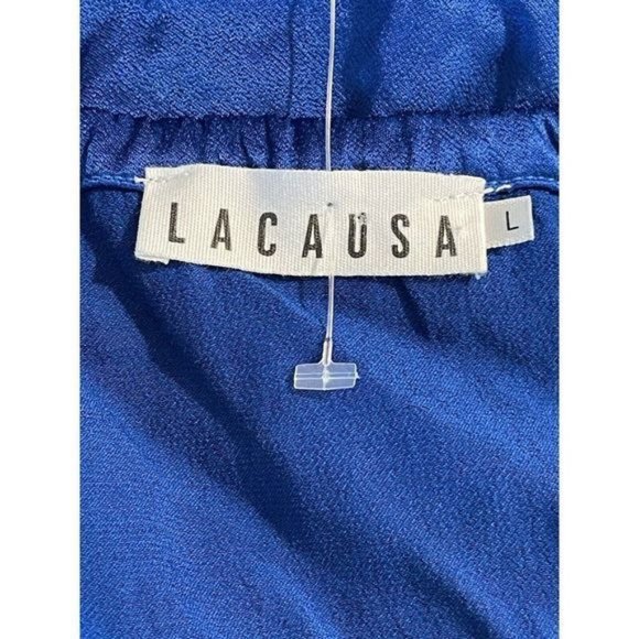 La Causa Neptune Cry Baby Tank Top Satin Royal Blue Ruffle Women's Large NWT - Picture 9 of 9